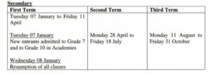 School Calendar for Academic Year 2025